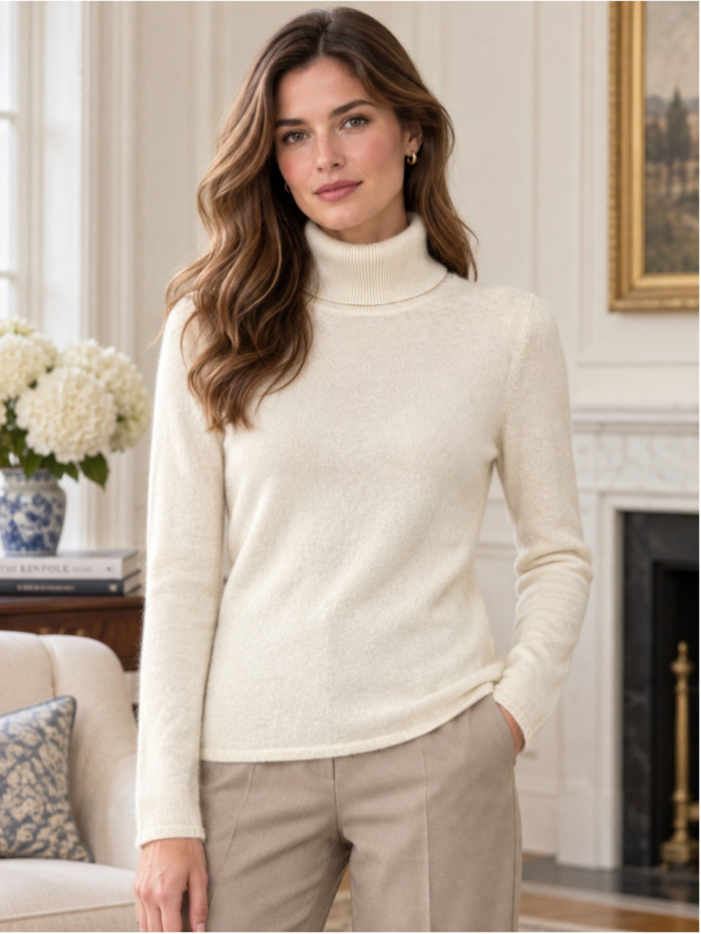100% Cashmere Sweater Women S Turtleneck Lord & Taylor Old Money Apres Ski Ivory